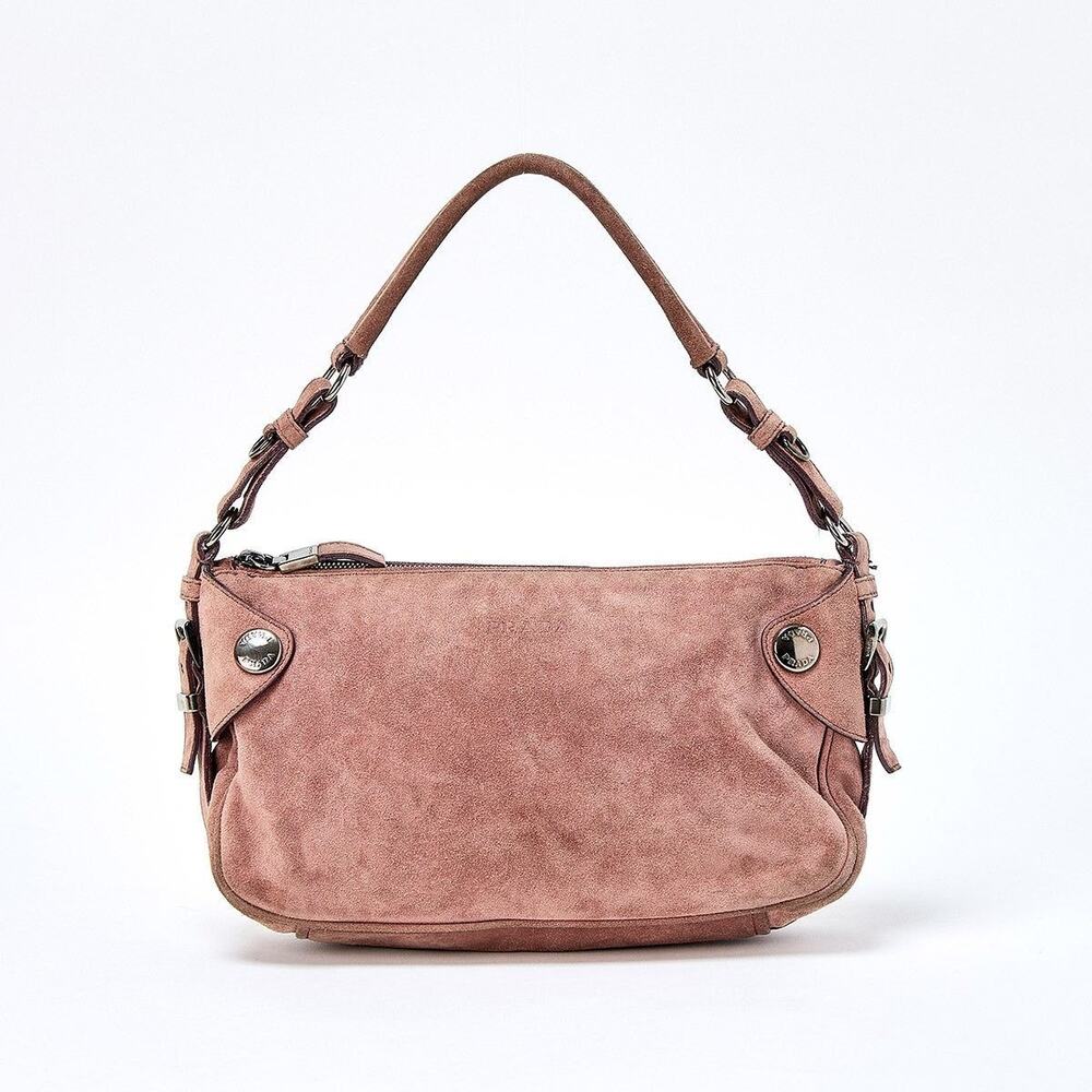 Prada Suede One Shoulder Bag Pink Silver